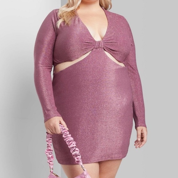 Wild Fable Juniors Size 1X Cut Out Bodycon Short Dress Purple Lurex Long Sleeves - Picture 1 of 9